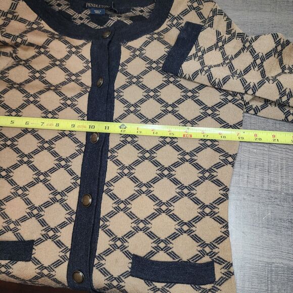Pendleton Button Cardigan Sweater Soft Merino Wool Brown Black Button Medium - Picture 9 of 11